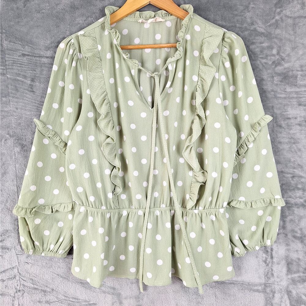 Womens Top Large Boho Peasant Polka Dot Ruffle Feminine Forest Fairy Cottagecore